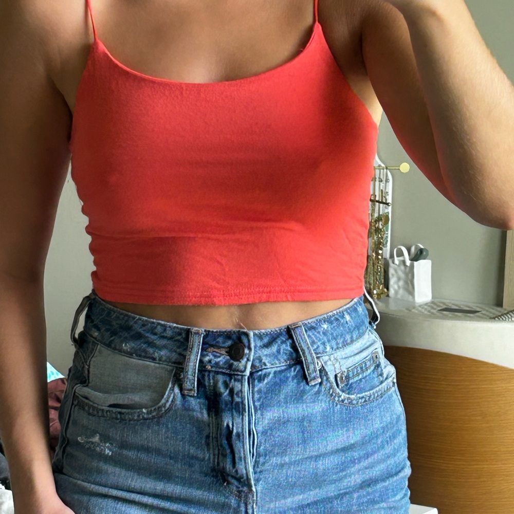 Coral Spaghetti Strap Crop Top